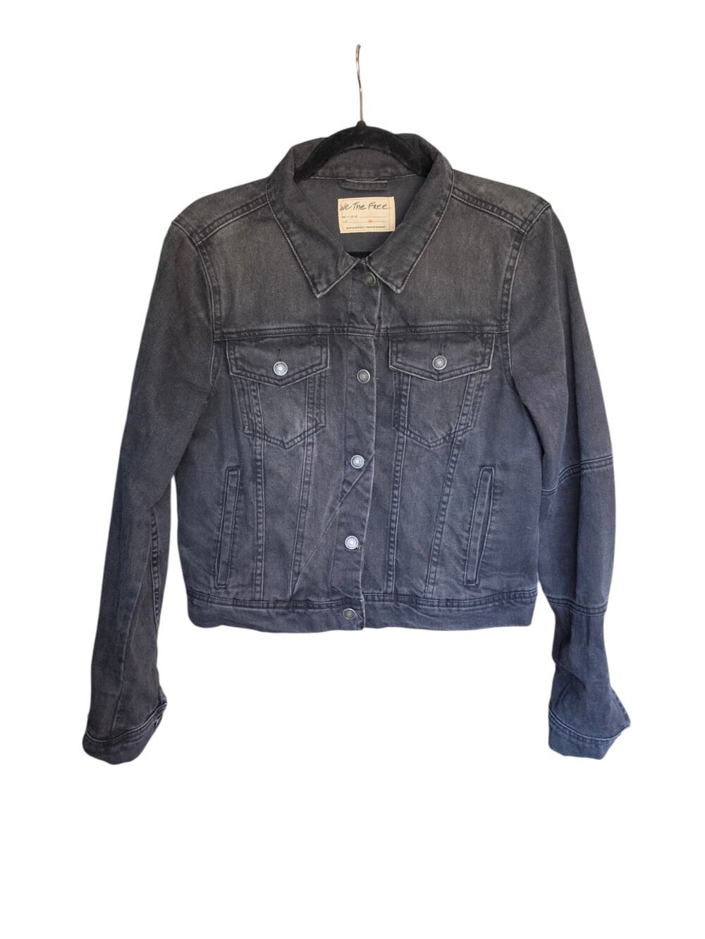 Free People We The Free Rumors Denim Jacket Washed Black Gray Size M Medium